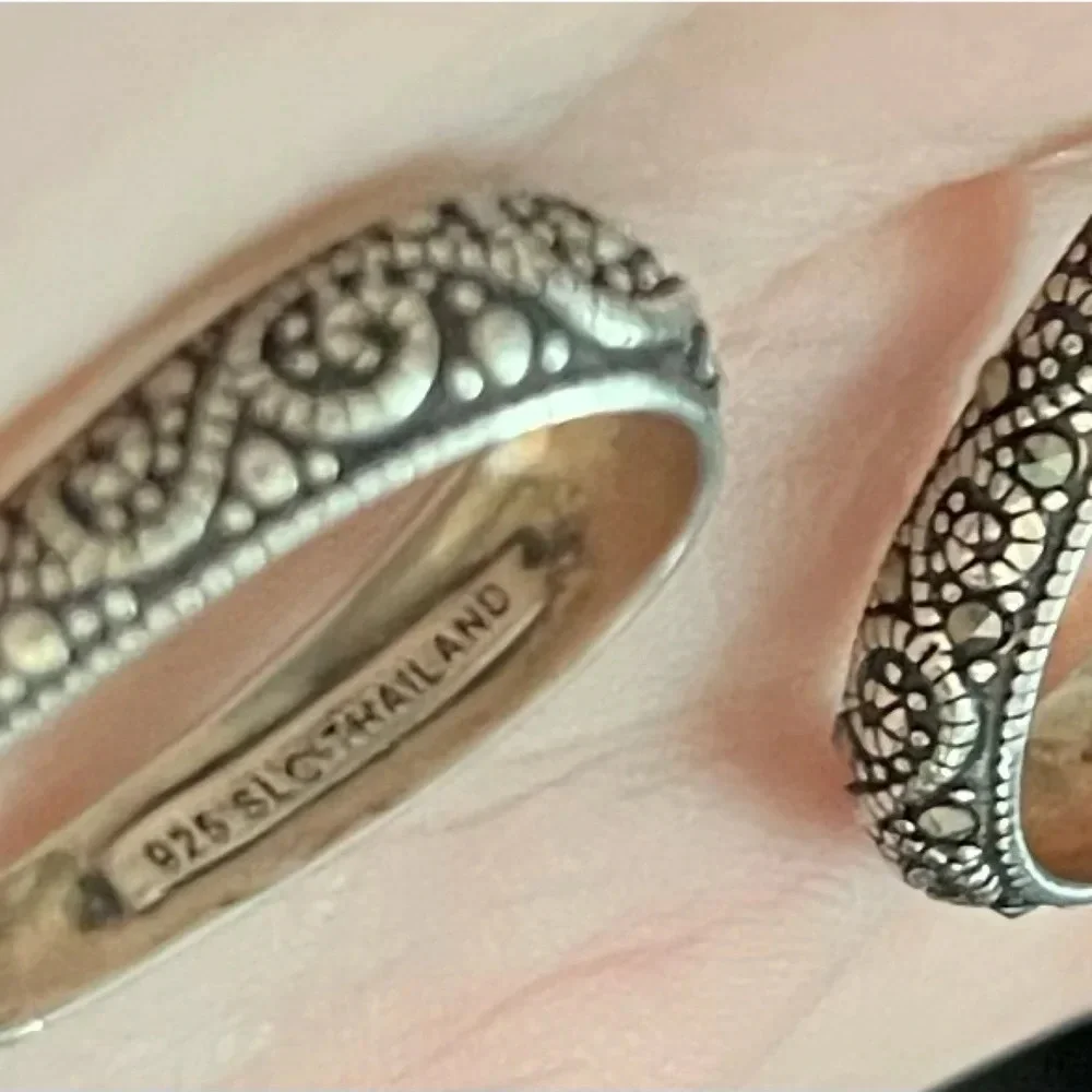 Designer Marcasite Sterling Silver Hoop Earrings